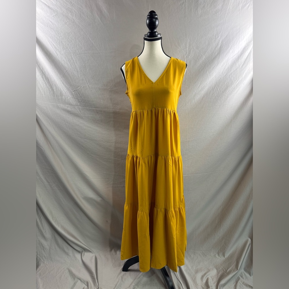 LAST ONE 🔥 Boho V Neck Ruffle Hem Smock Dress Yellow * - Picture 5 of 7